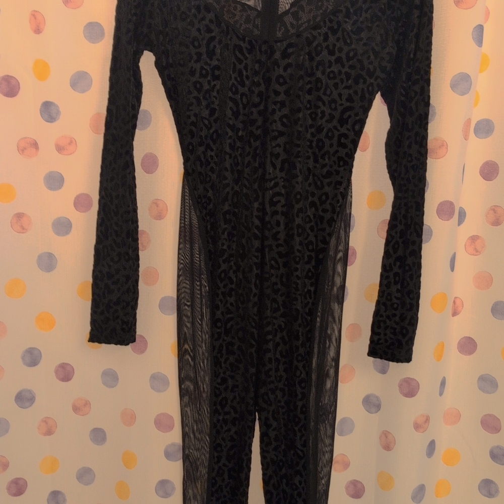 Black Leopard Print Long Sleeve Jumpsuit